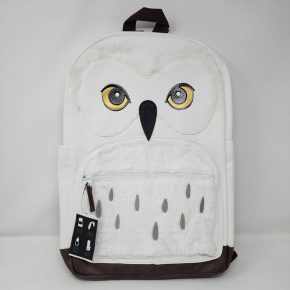 Bioworld Harry Potter Hedwig Owl Faux Leather White School Backpack Side Pockets - Picture 1 of 9